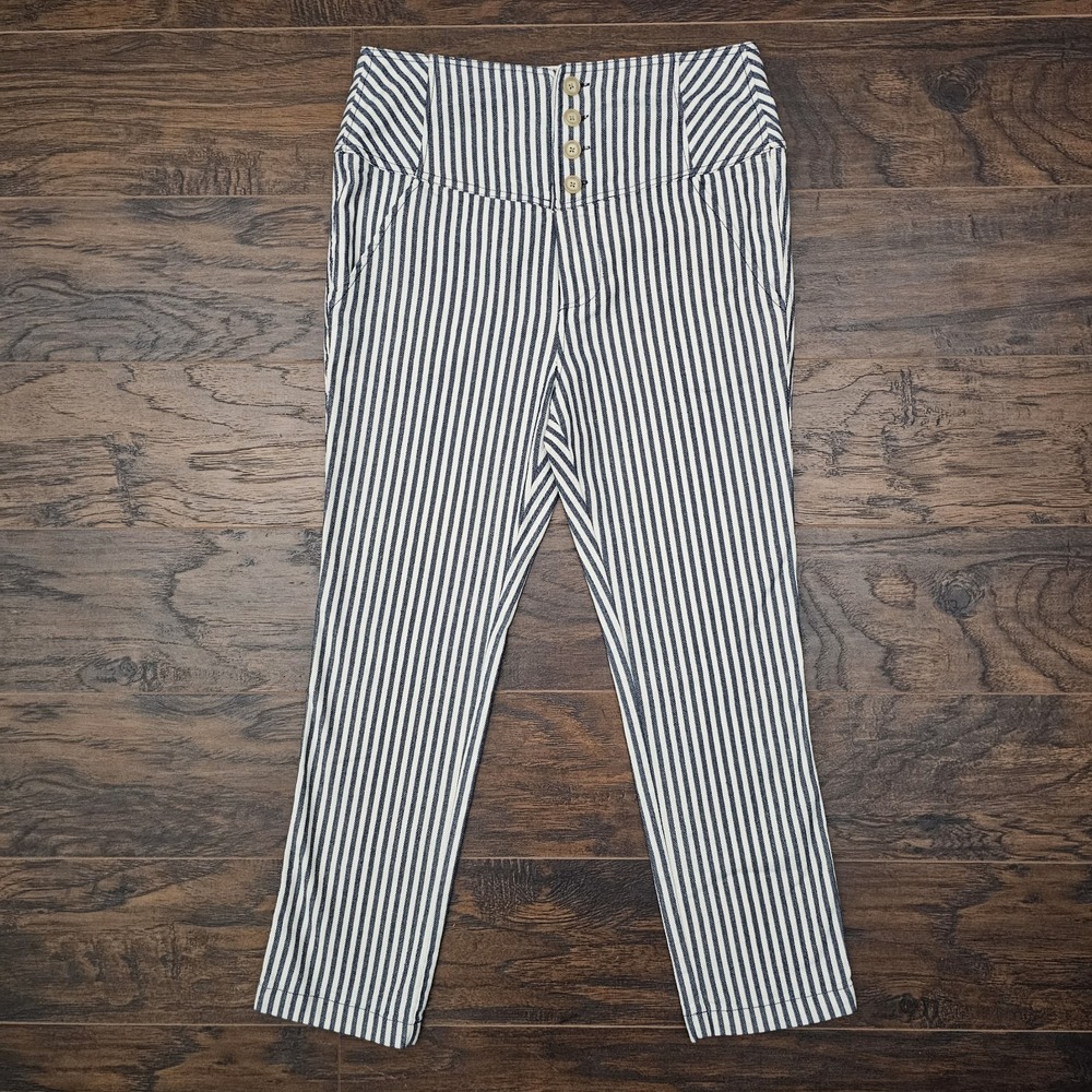 Free People Blue White Stripe Frankie High-Rise Pants Womens Skinny Size 10